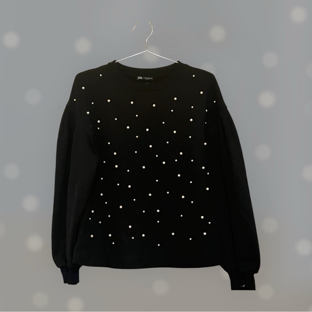 Zara Black Sweatshirt with White Accents